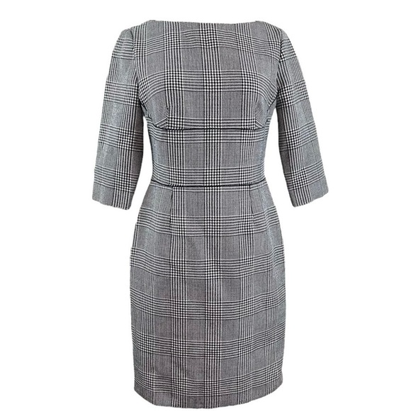 Stella McCartney Houndstooth Plaid Boat Neck Wool Blend Dress Gray 40 US 4/6 - Picture 1 of 8